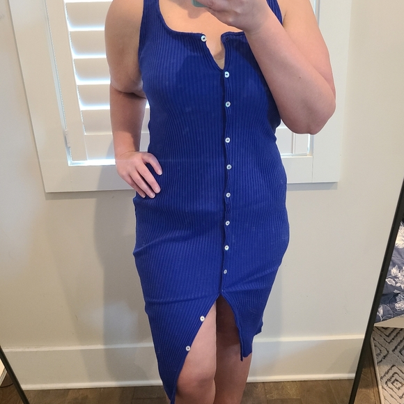 Zara Dresses & Skirts - Zara Blue Ribbed Button Front Tank Midi Dress